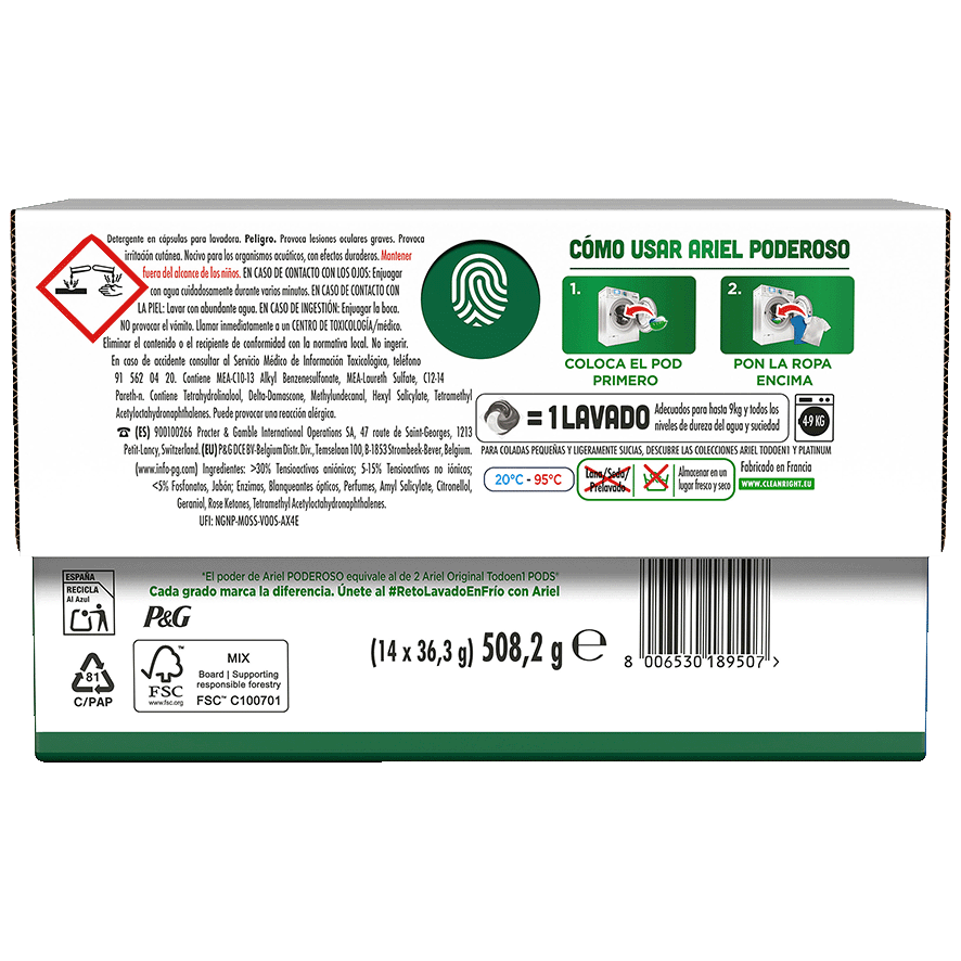 DETERGENTE PODEROSO 14 C&Aacute;PSULAS