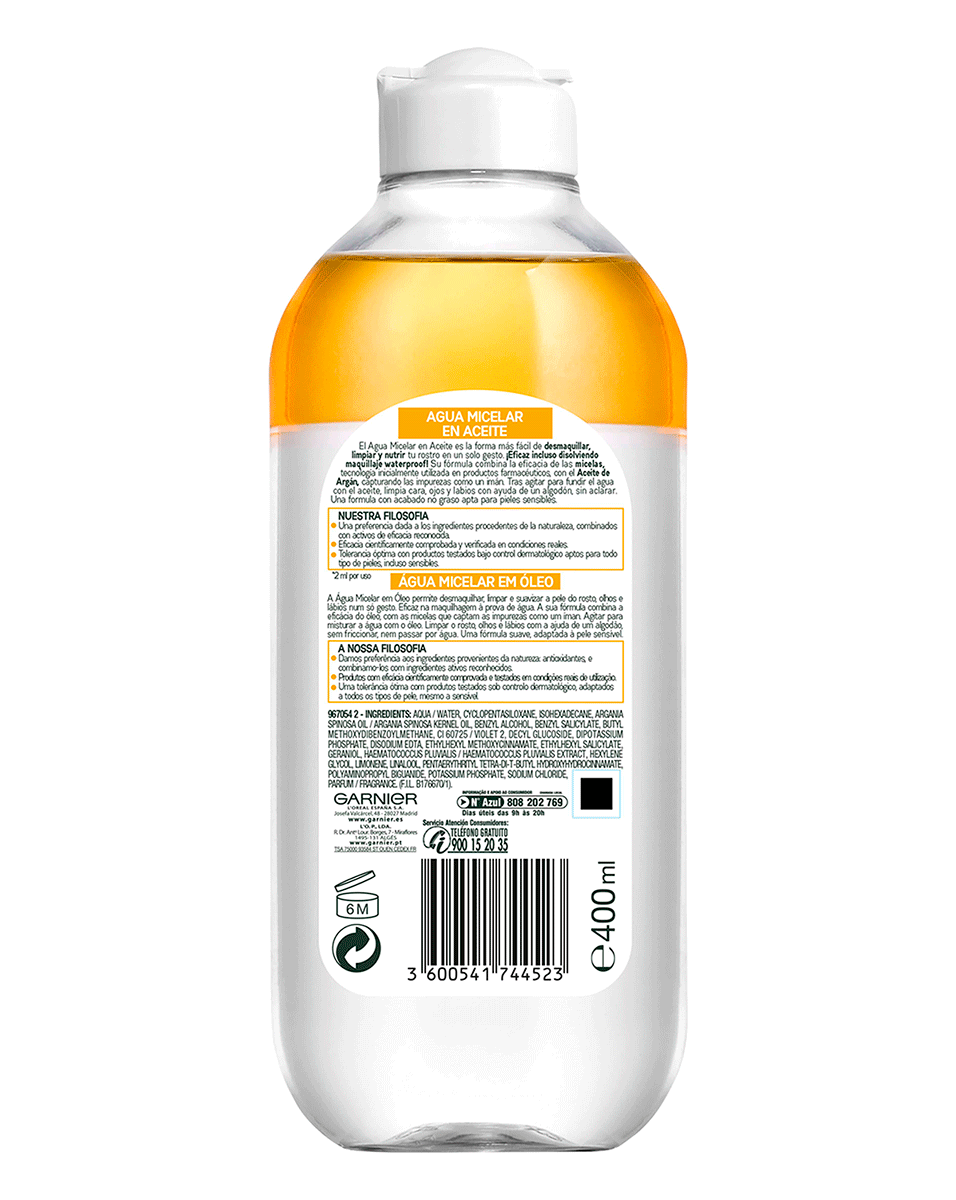 AGUA MICELAR EN ACEITE 400 ML.