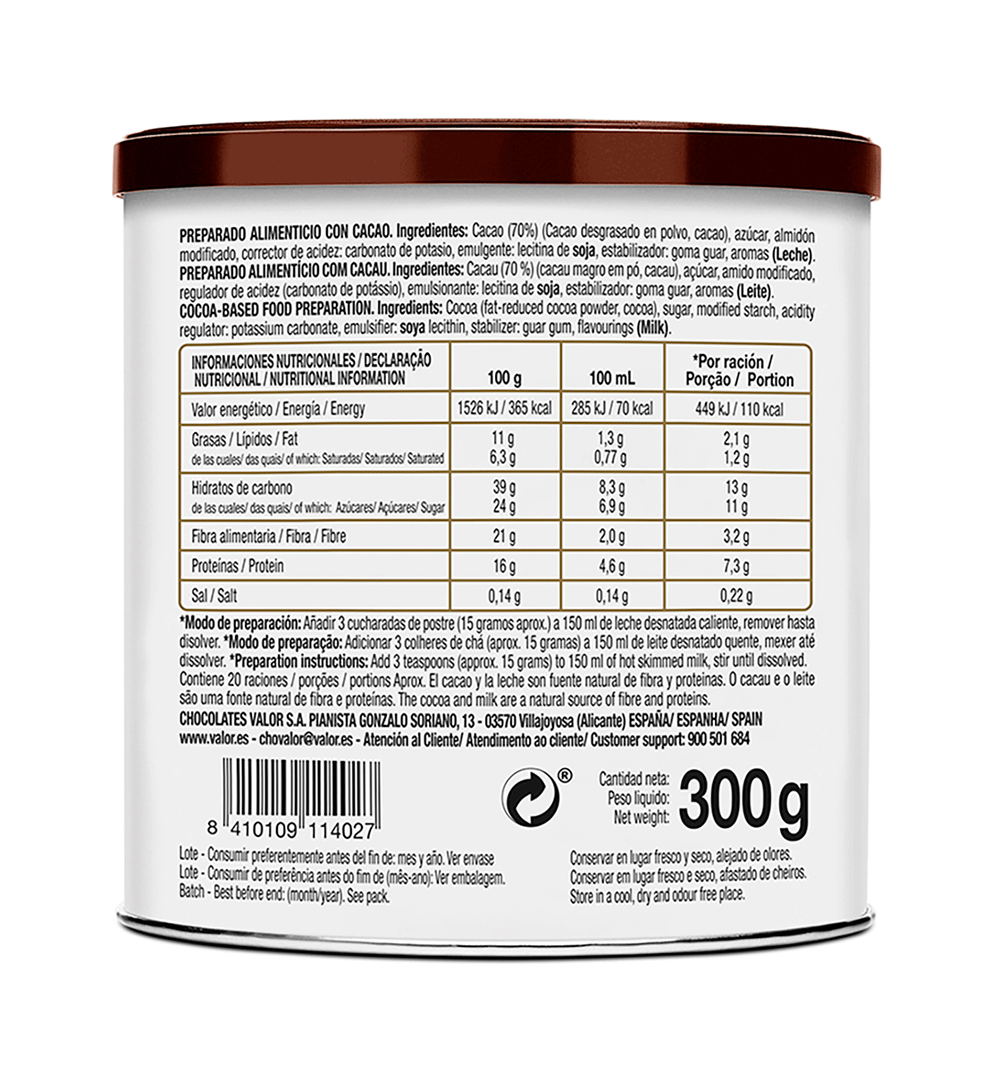 CACAO NEGRO SOLUBLE 70% 300 G.
