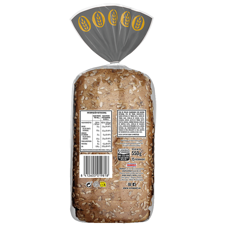 PAN CON PIPAS 550 G.
