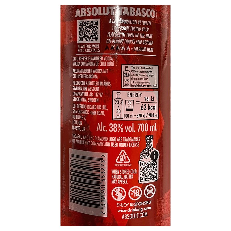 VODKA TABASCO 70 CL.