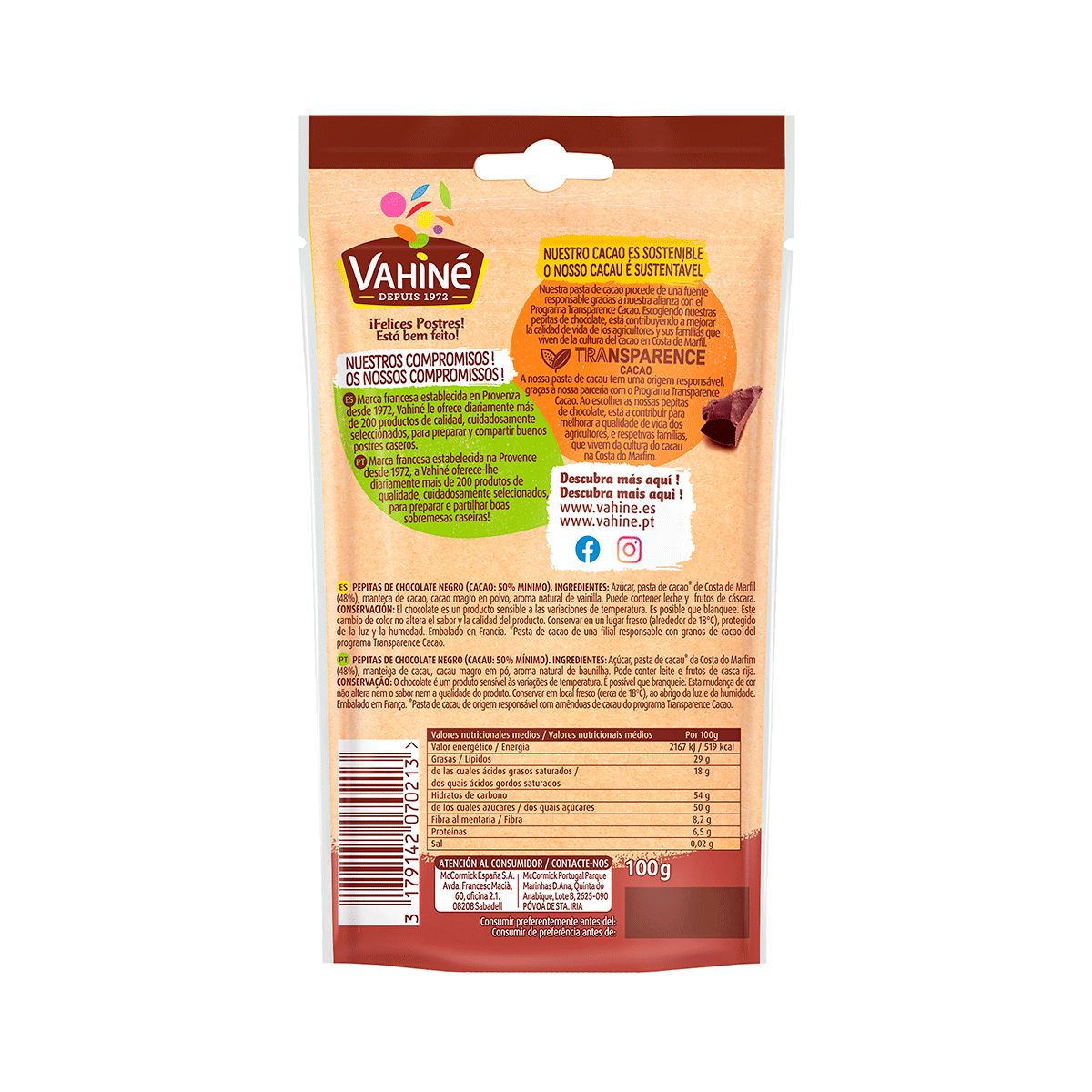PERLITAS DE CHOCOLATE NEGRO 100 G.