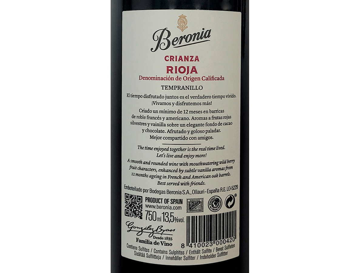 VINO RIOJA, CRIANZA 75 CL.