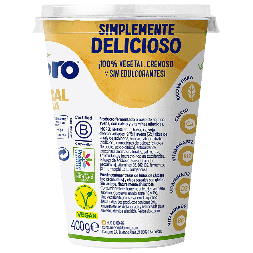 POSTRE DE SOJA DE AVENA 400 G.