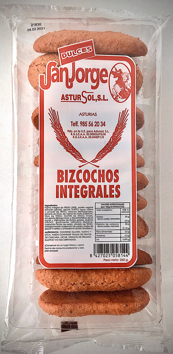 BIZCOCHO INTEGRAL 250 GRS.