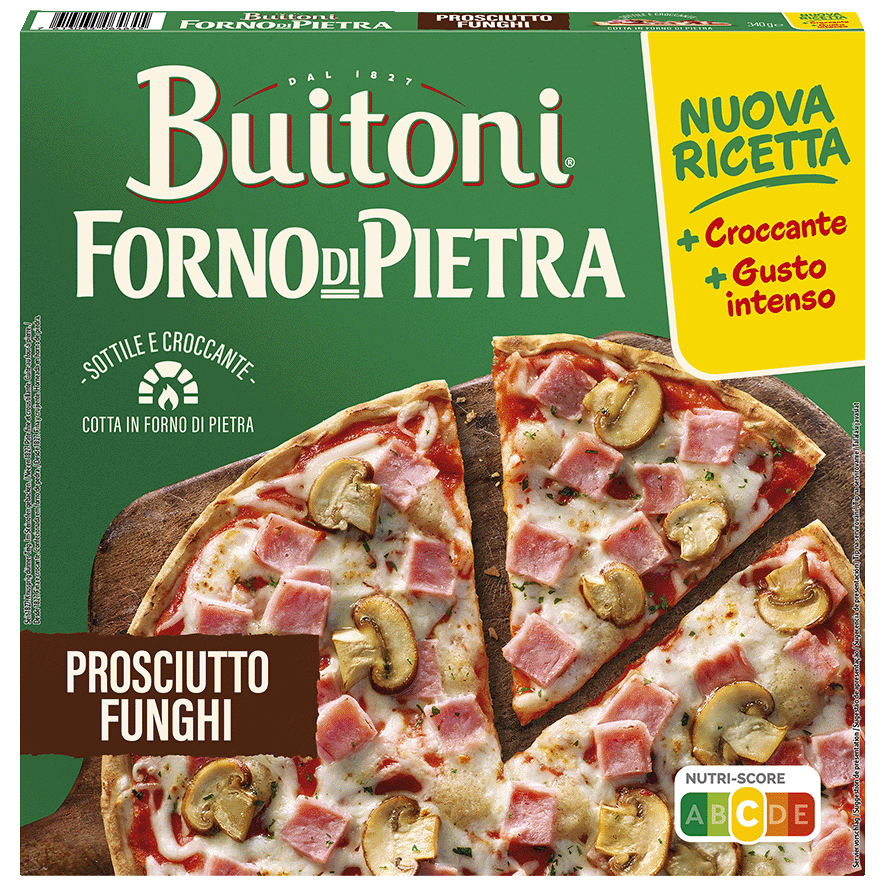 PIZZA FORNO DI PIETRA PROSCIUTTO FUNGHI 340 G.