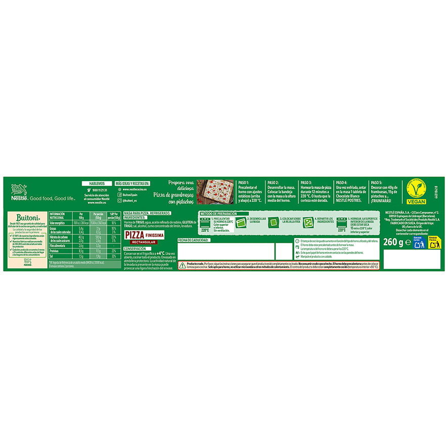 MASA PARA PIZZA FINISSIMA RECTANGULAR 260 G.