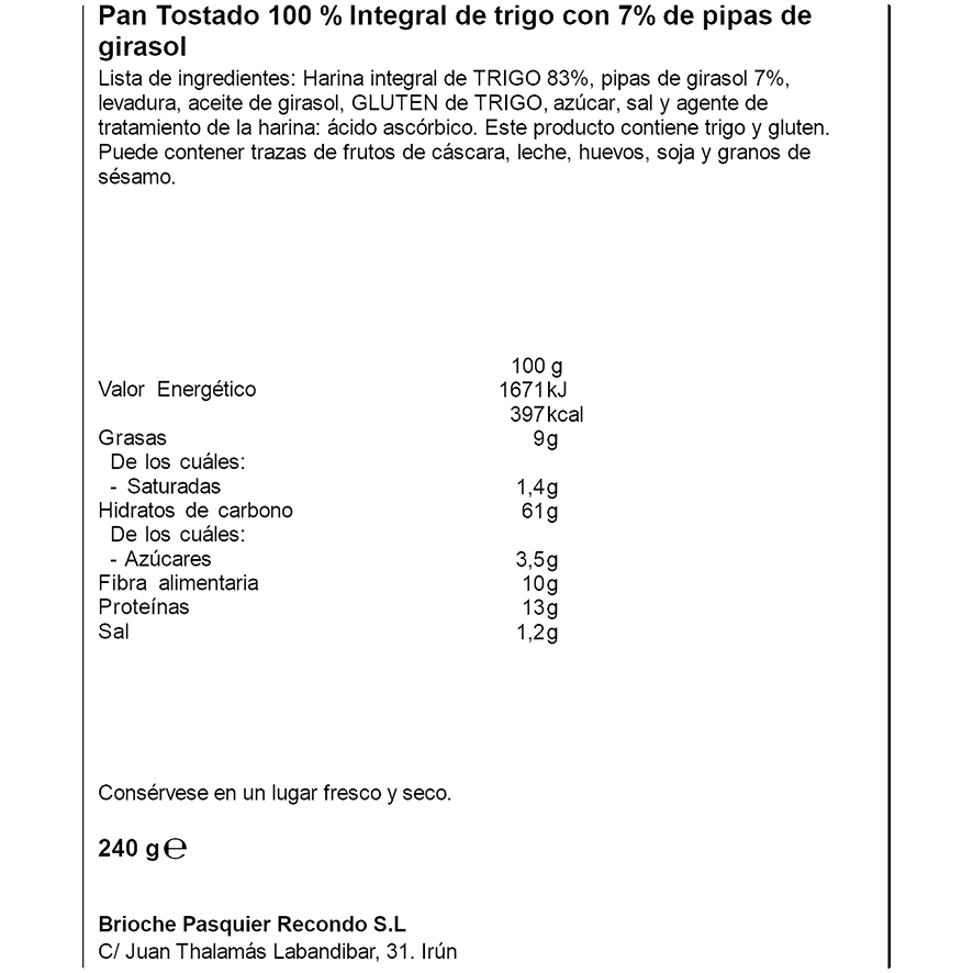 HOGAZA 100% INTEGRAL CON PIPAS 240 G.