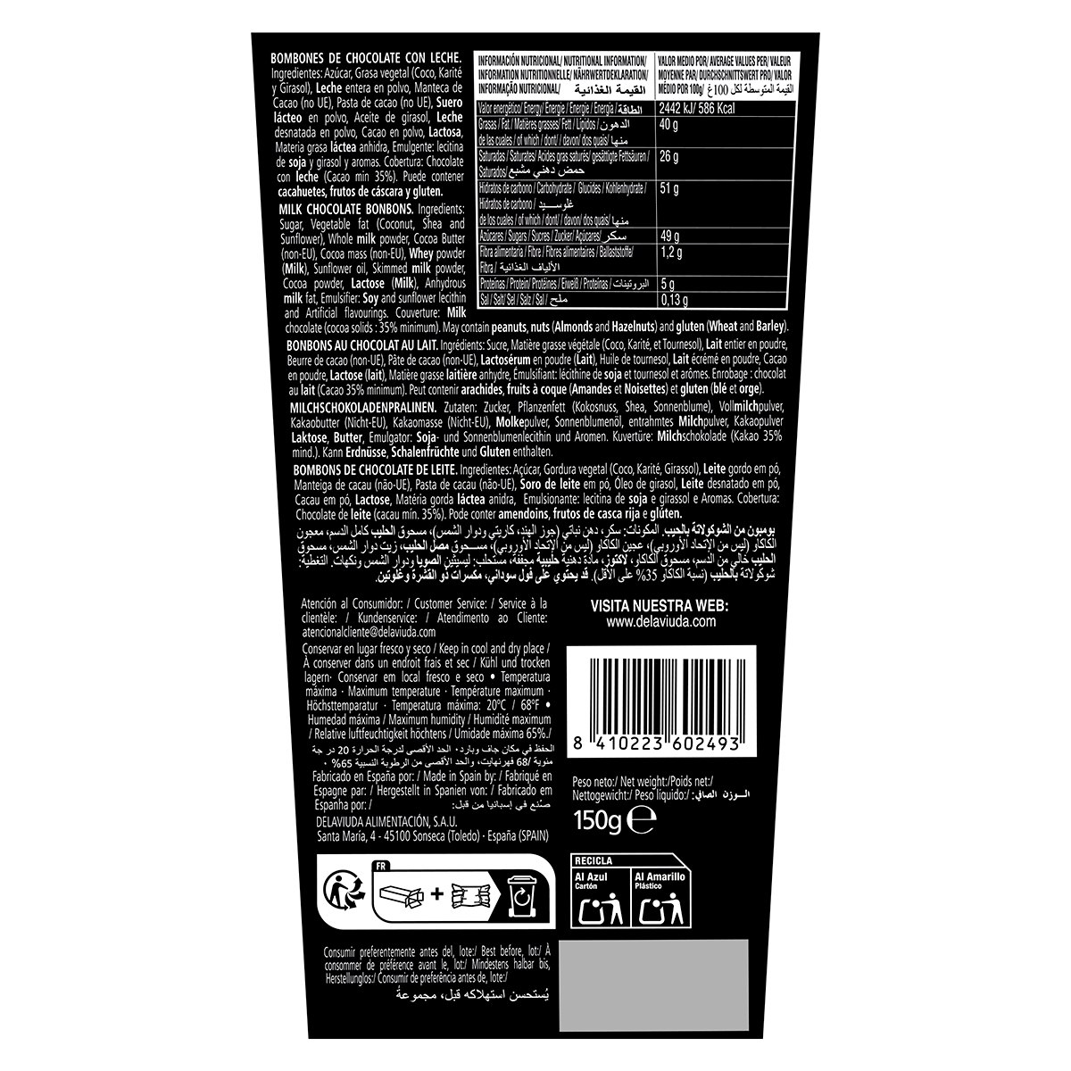 BOMBONES DE CHOCOLATE CON LECHE 150 G.
