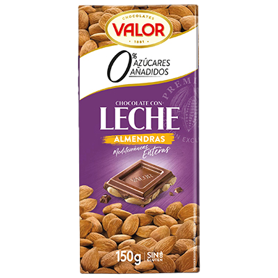 CHOCOLATE CON LECHE Y ALMENDRAS SIN AZ&Uacute;C 150 G.