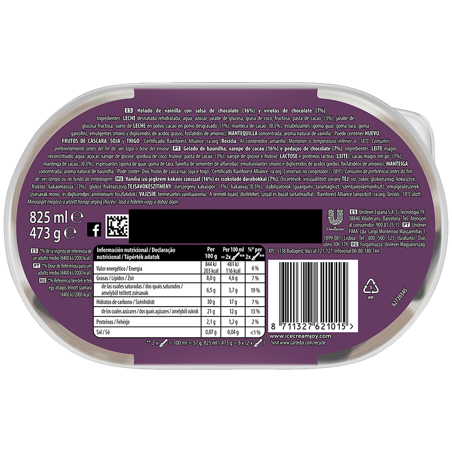 HELADO DE STRACIATELLA 825 ML.