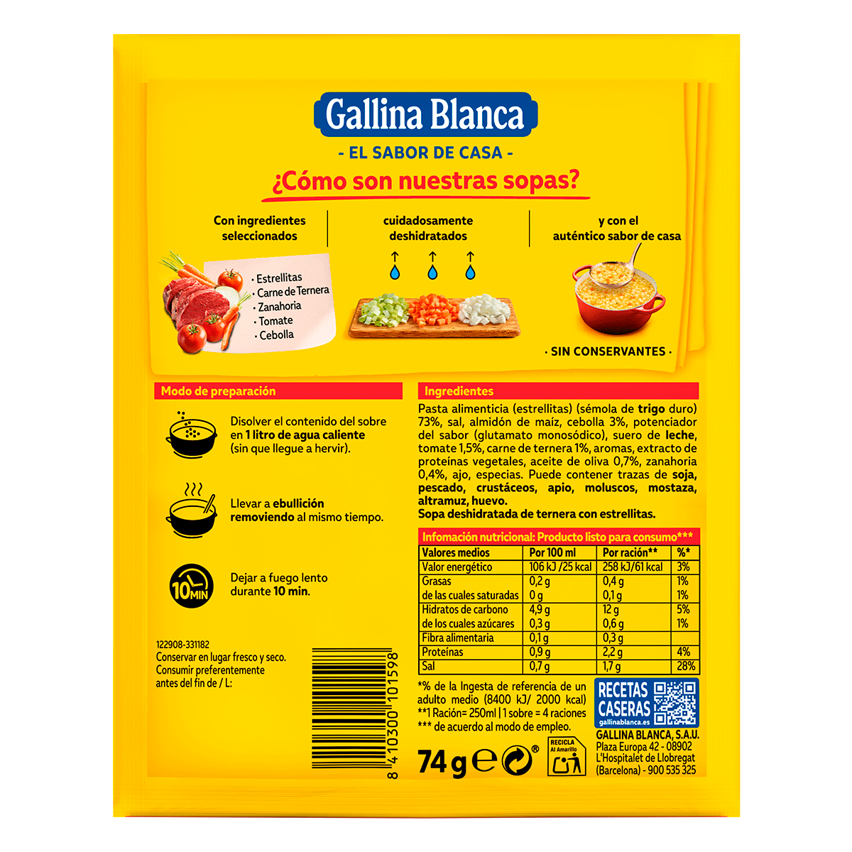 SOPA DE TERNERA CON ESTRELLITAS 1 UNIDAD