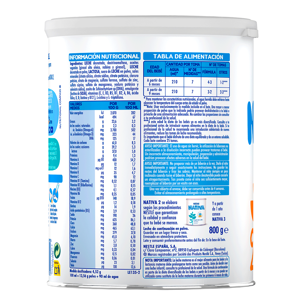 LECHE DE CONTINUACI&Oacute;N 800 G.