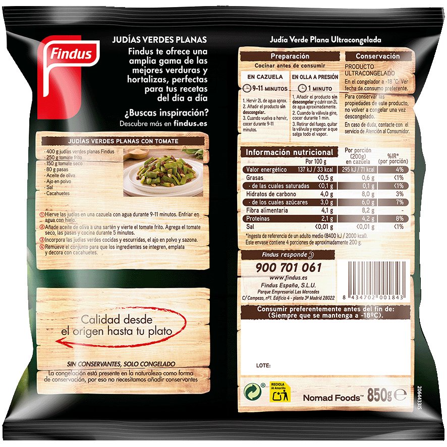 JUDIAS VERDES PLANAS 800 G.