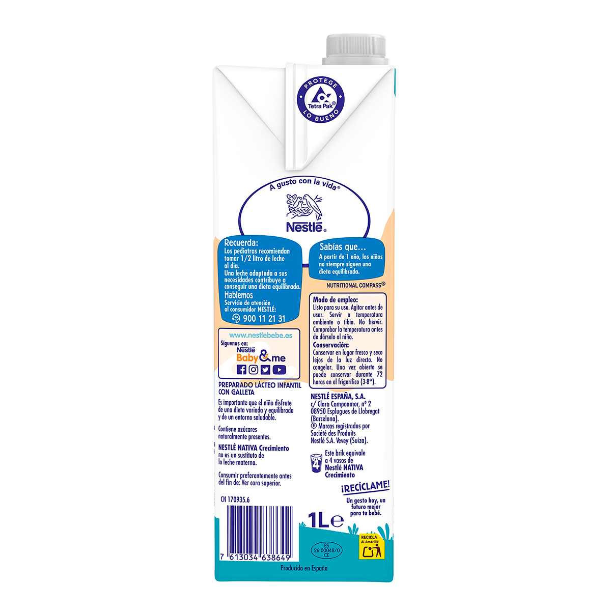 LECHE NATIVA CON GALLETA MAR&Iacute;A 1 LITRO