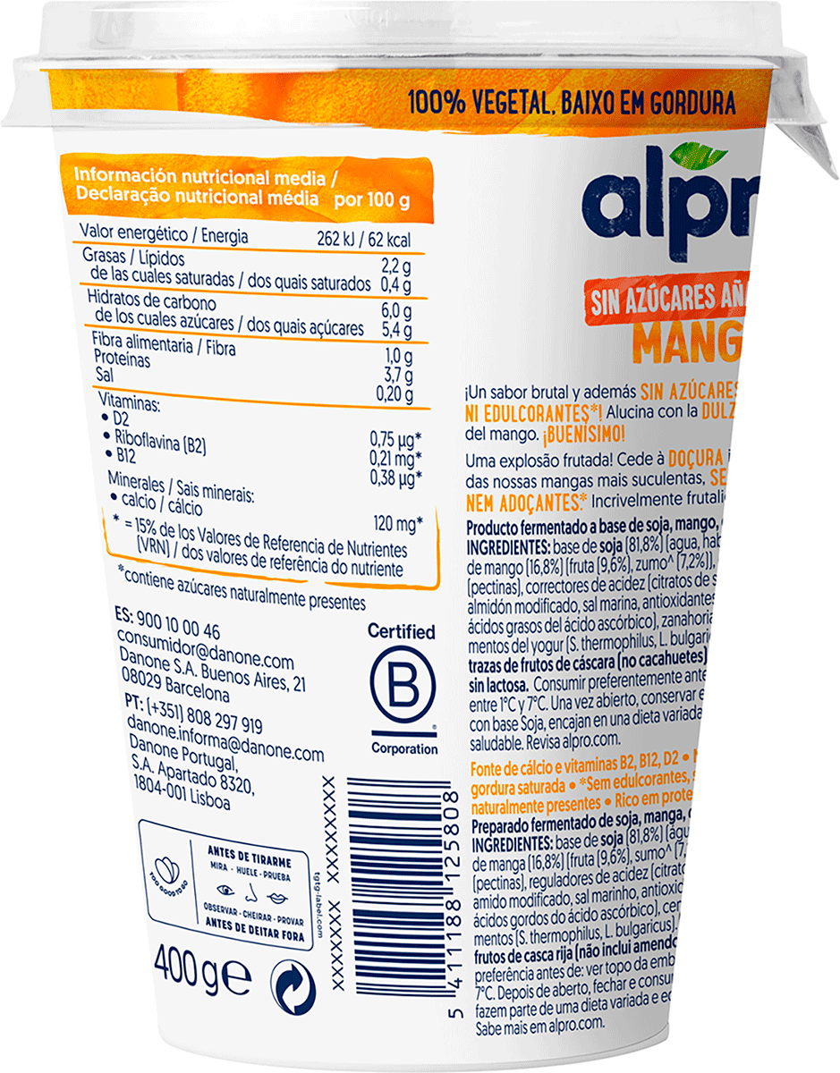 POSTRE DE SOJA DE MANGO 400 G.