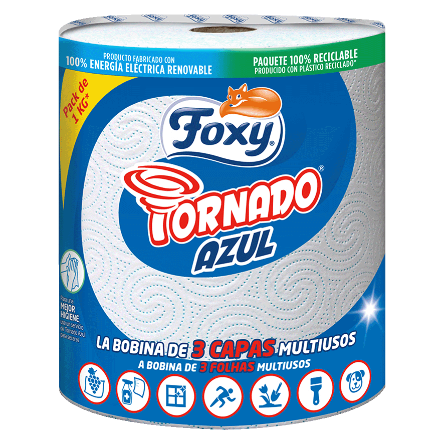 PAPEL DE COCINA TORNADO AZUL 3 CAPAS 1 ROLLO