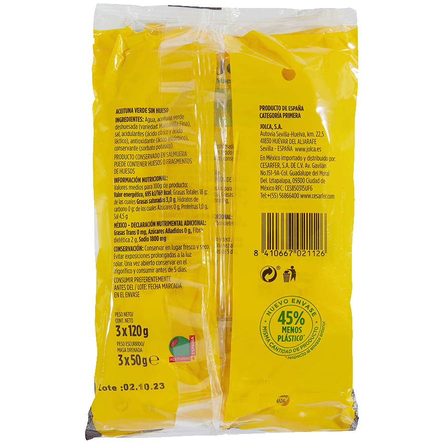 ACEITUNAS MANZANILLA SIN HUESO 150 G.