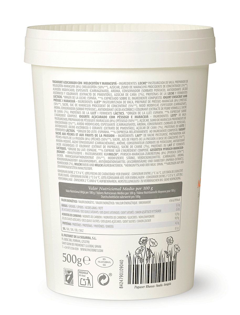 YOGUR CON MELOCOT&Oacute;N Y MARACUY&Aacute; 500 G.