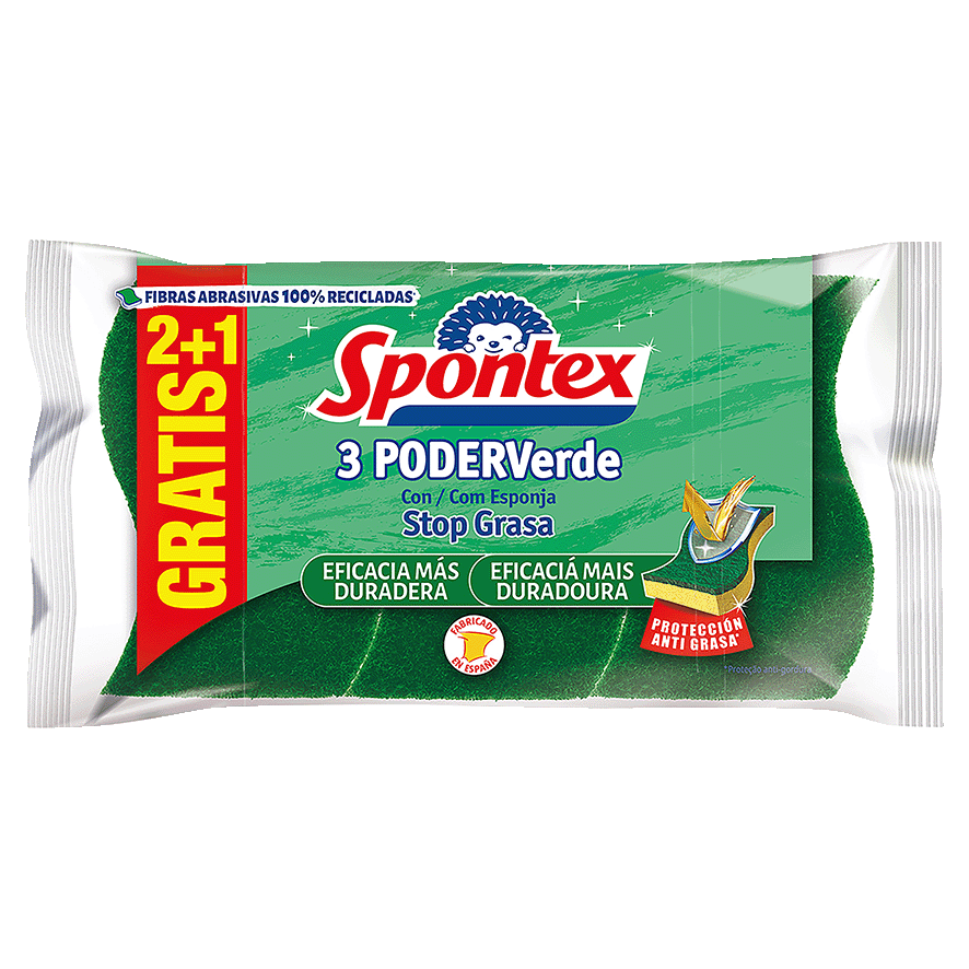 ESTROPAJO PODER VERDE CON ESPONJA PACK 2