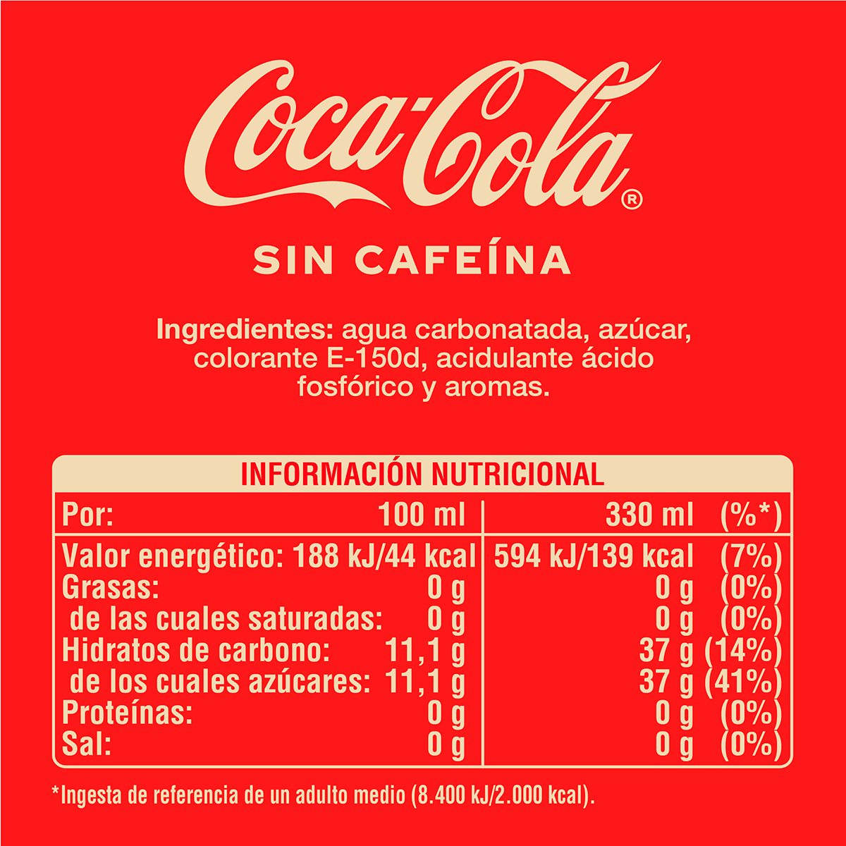 REFRESCO SIN CAFE&Iacute;NA 33 CL.
