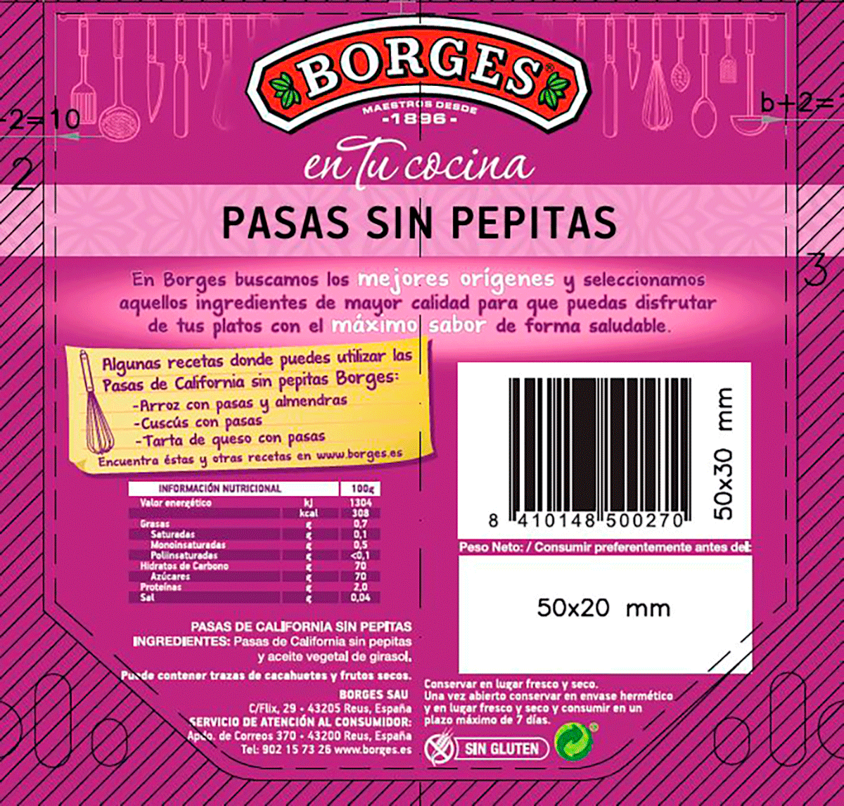 PASAS DE CALIFORNIA SIN PEPITA 150 G.