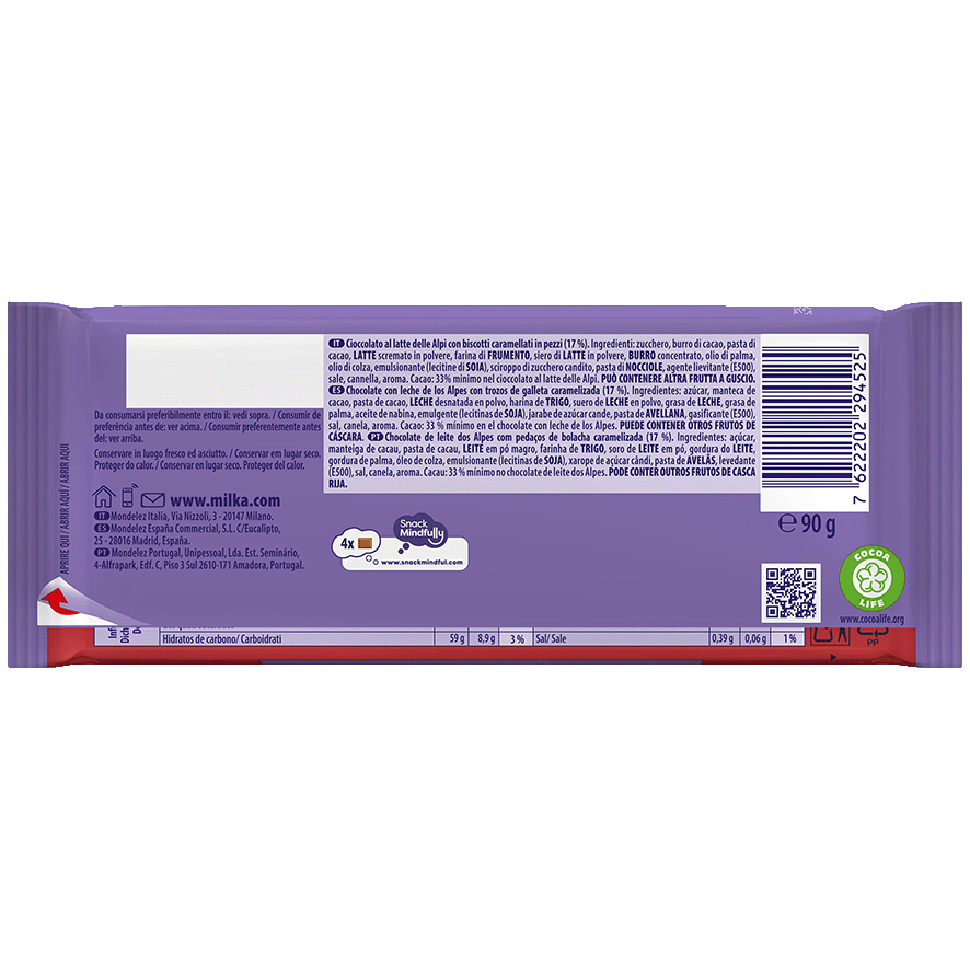CHOCOLATE CON TROZOS DE LOTUS BISCOFF 90 G.