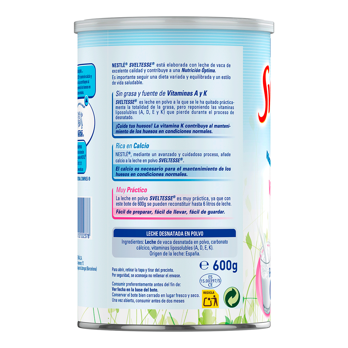 LECHE DESNATADA EN POLVO 600 G.