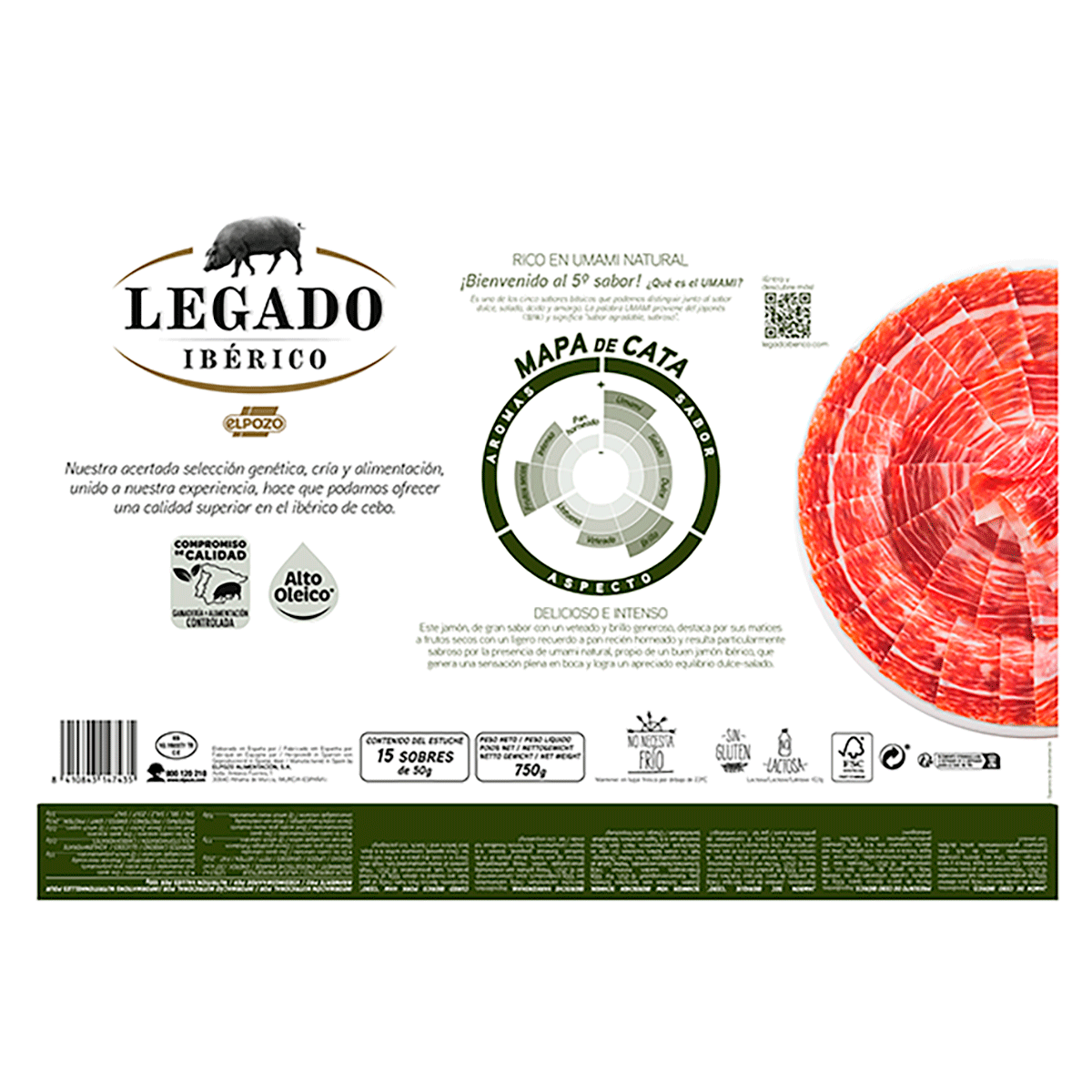 JAMON DE CEBO IBERICO 50% RAZA IBERICA 750 G.