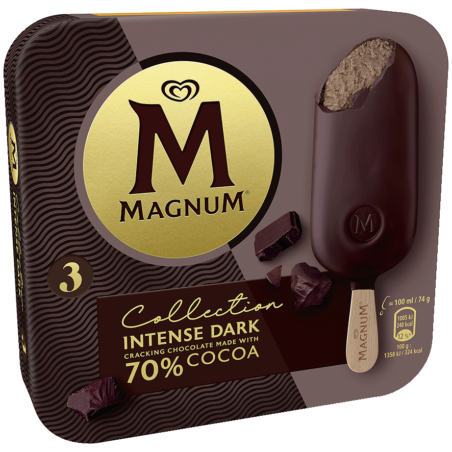 HELADO INTENSE DARK 70% CACAO 74 G. PACK 3 UDS.