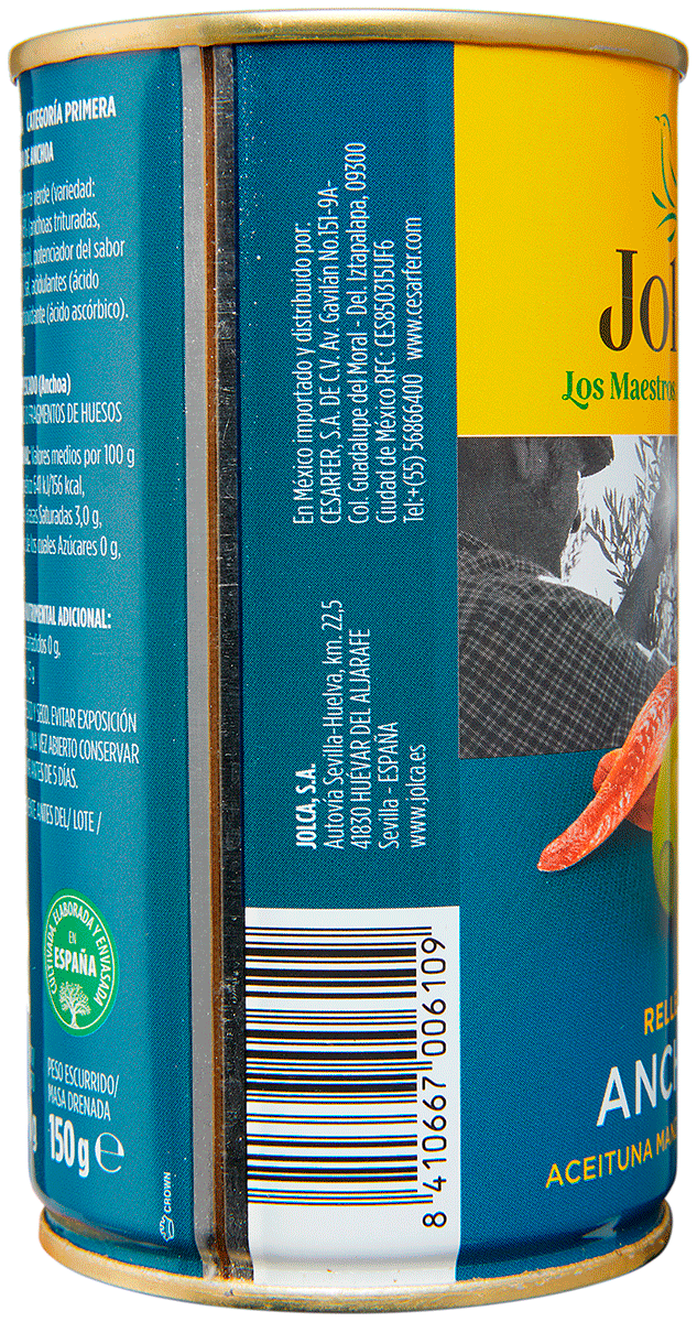 ACEITUNAS MANZANILLA RELLENAS DE ANCHOA 150 G.