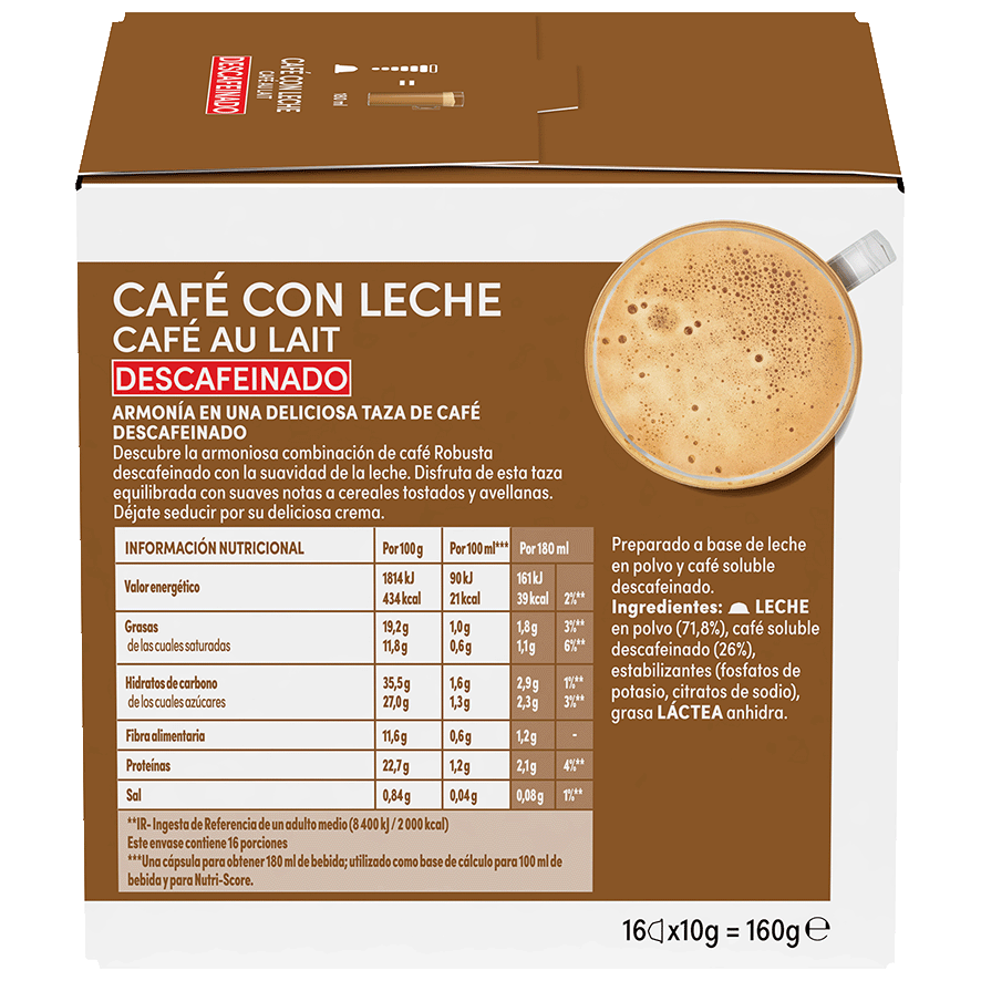 CAF&Eacute; CON LECHE DESCAFEINADO DOLCE GUSTO 16 CAPSULAS