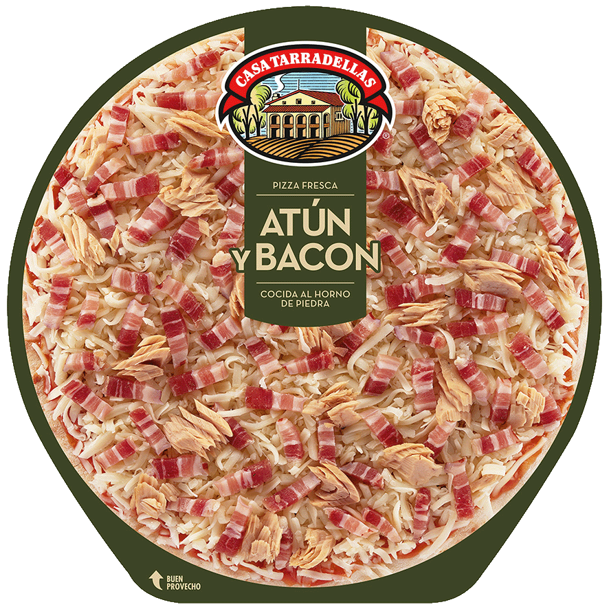 PIZZA FRESCA DE AT&Uacute;N Y BACON 405 G.