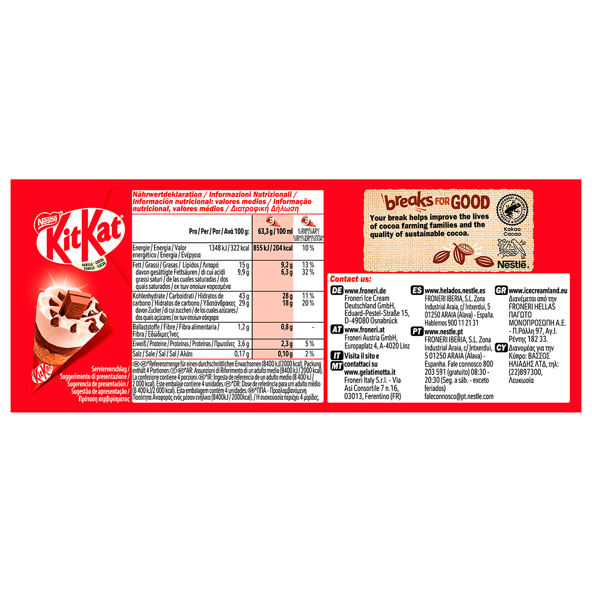 HELADO CONO KIT KAT 4 UDS.