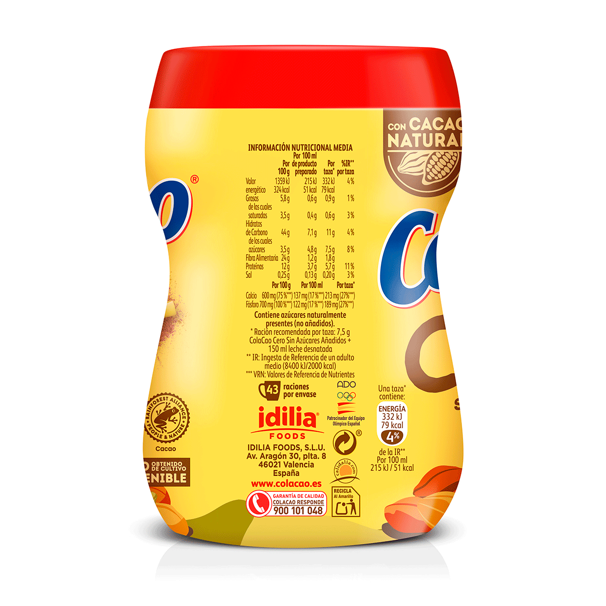CACAO SOLUBLE 0% AZUCARES A&Ntilde;ADIDOS 325 G.