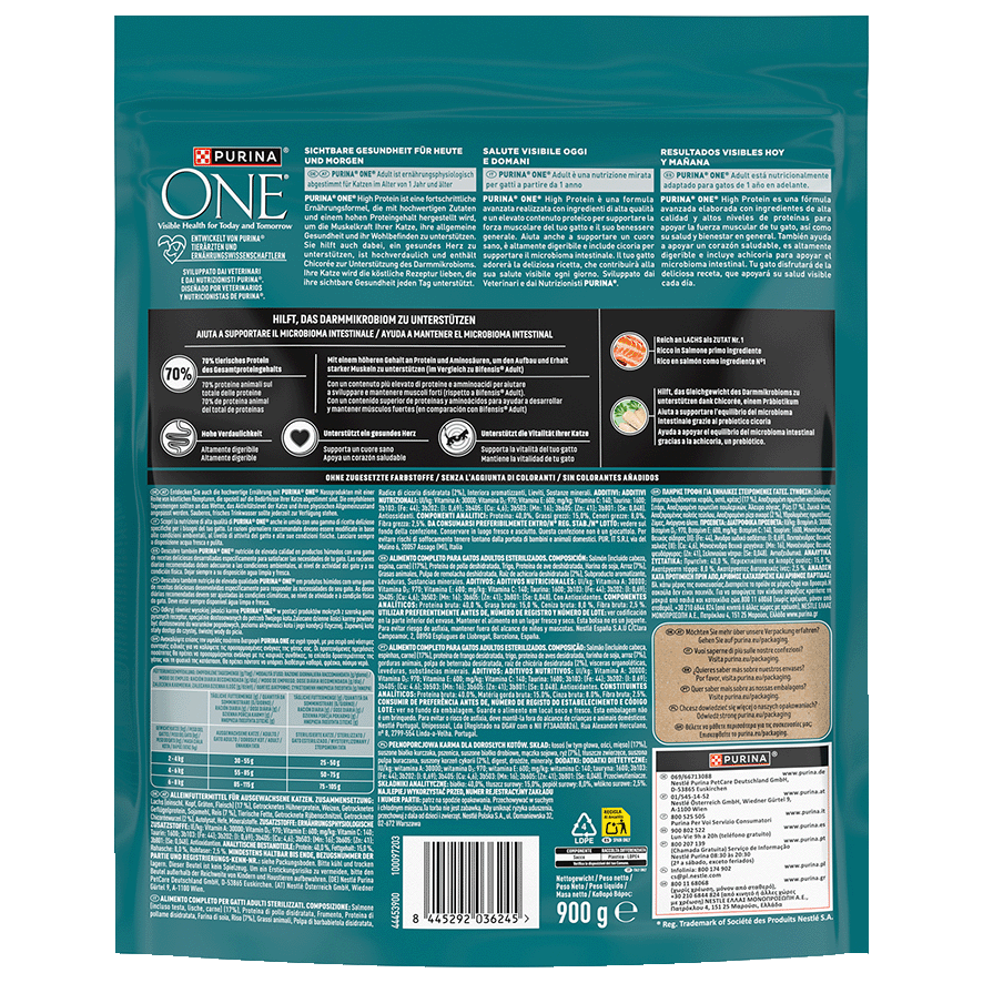 COMIDA HIGH PROTEIN SALM&Oacute;N PARA GATOS 900 G.
