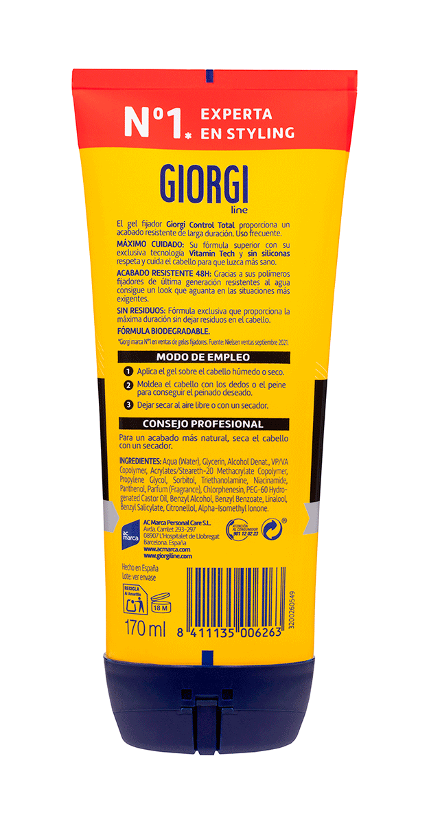 GEL FIJADOR CONTROL TOTAL 170 ML.