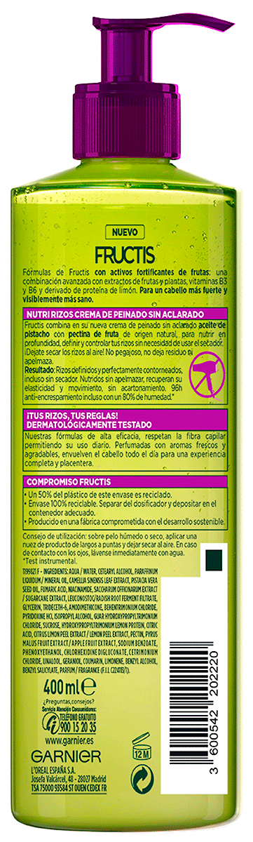 CREMA NUTRI RIZOS SECADO AL AIRE 400 ML.