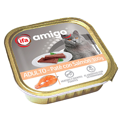 PAT&Eacute; CON SALM&Oacute;N PARA GATOS ADULTOS 100 G.