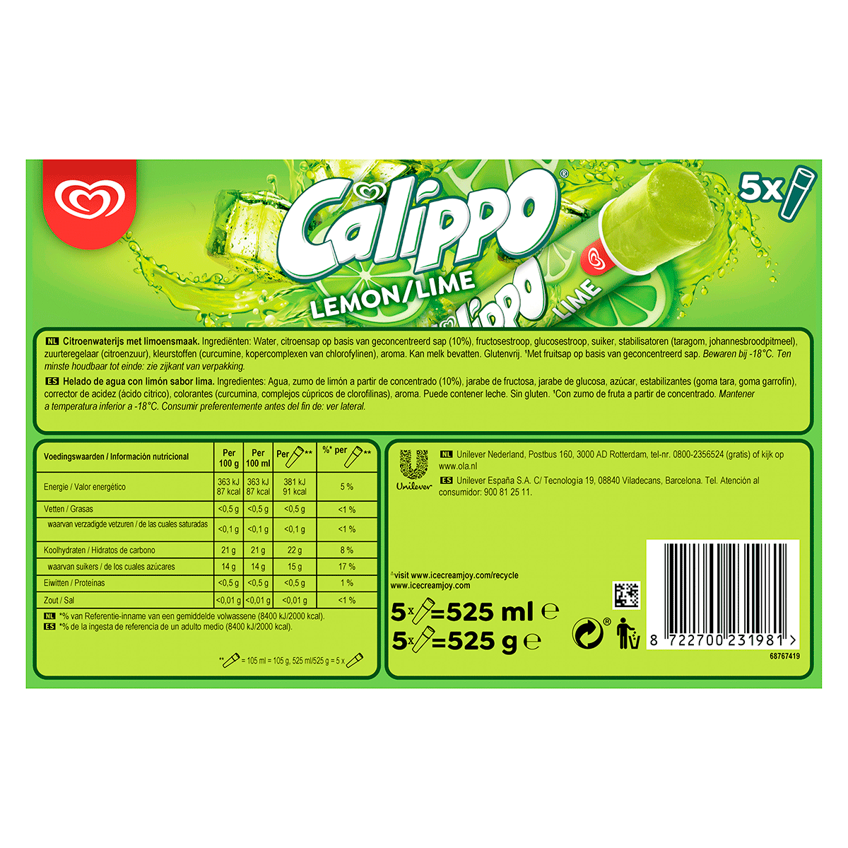 HELADO DE LIMA LIMON 105 ML. PACK 5 UDS.