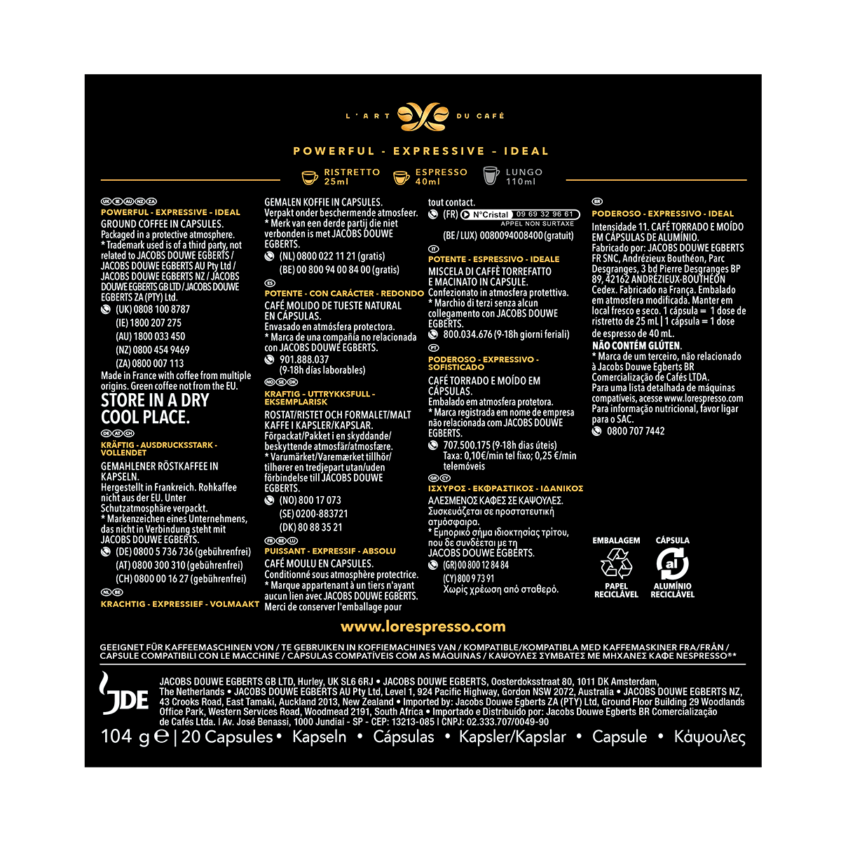 CAF&Eacute; RISTRETTO 20 CAPSULAS