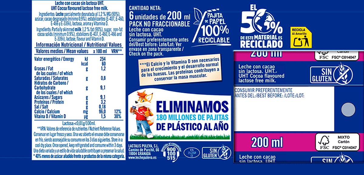 BATIDO DE CHOCOLATE SIN LACTOSA 20 CL. PACK 6