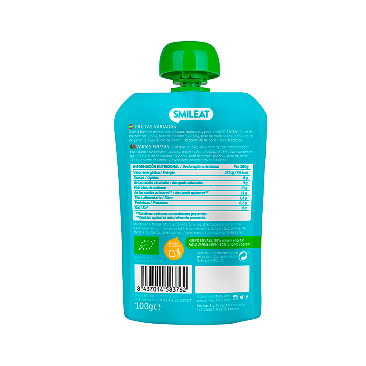 POUCH ECOL&Oacute;GICO DE FRUTAS VARIADAS 100 G.