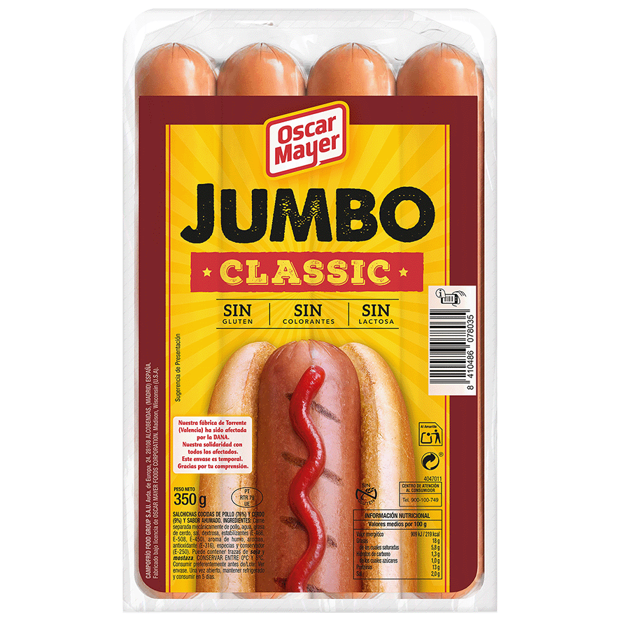 SALCHICHAS JUMBO CLASSIC 350 GRS.