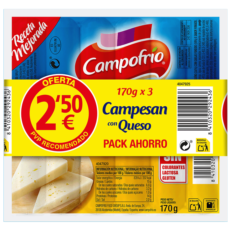 SALCHICHAS CAMPESAN 170 G. PACK 3