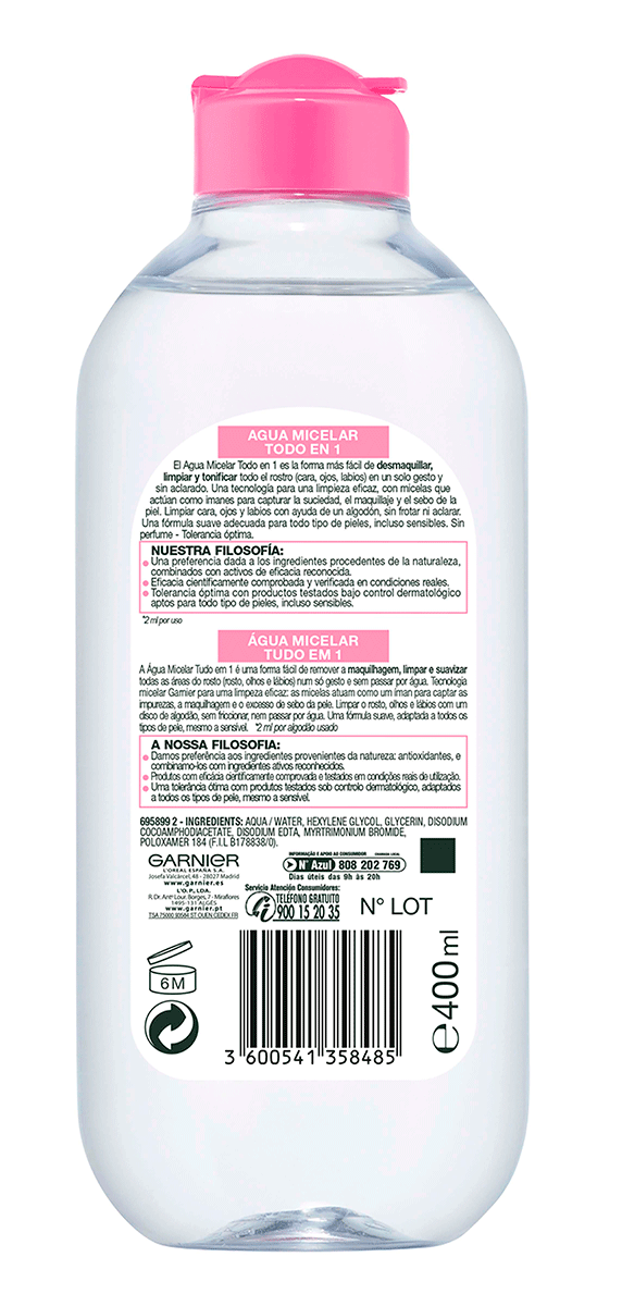AGUA MICELAR TODO EN 1 400 ML.