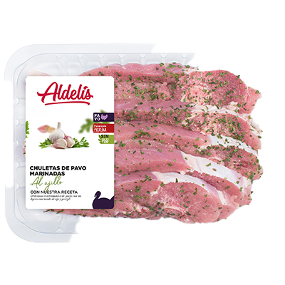 CHULETAS DE PAVO MARINADAS AL AJILLO 550 G. APROX.
