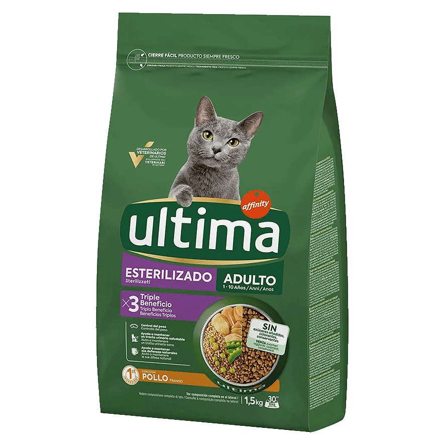COMIDA CON POLLO PARA GATOS ESTERILIZADO 1,5 KILOS