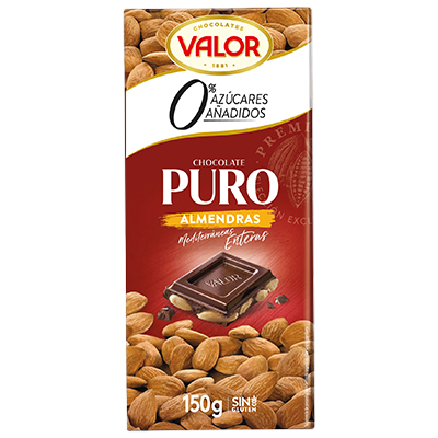 CHOCOLATE PURO CON ALMENDRAS SIN AZ&Uacute;CAR 150 G.