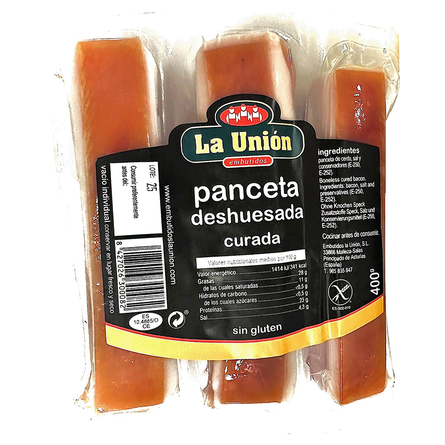 PANCETA DESHUESADA CURADA 400 G.